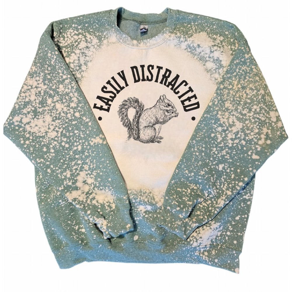 Easily Distracted Bleach Dyed Squirrel Crewneck Sweatshirt